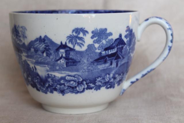 antique vintage blue & white Minton Genevese Swiss scene grand mug cup