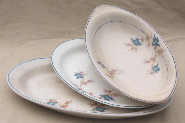 antique vintage bluebird china dishes, shabby chic serving platters & plates