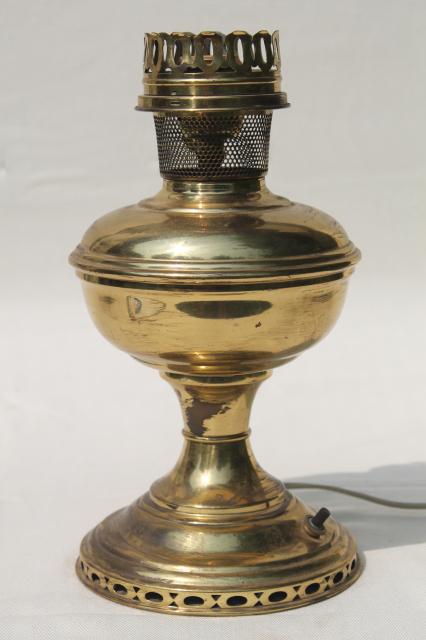 antique vintage brass oil lamp, electrified light w/ old Aladdin #11 burner