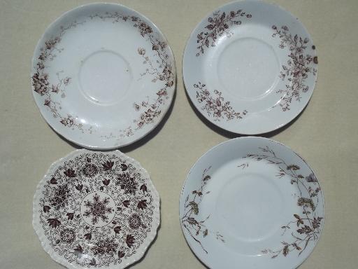 antique & vintage brown transferware china plates lot, lovely old china patterns!