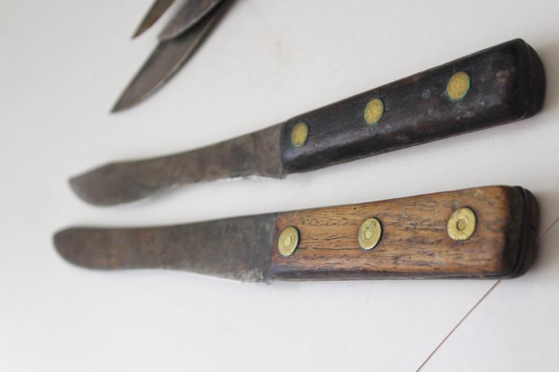 antique vintage carbon steel kitchen kitchen knives, butcher knife lot