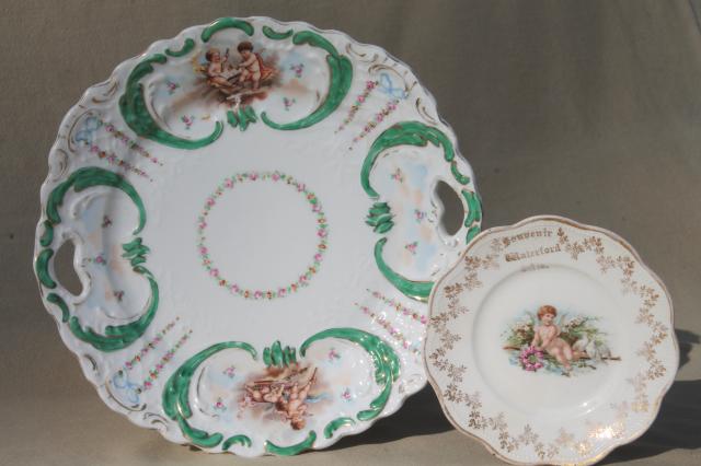 antique vintage china plates w/ flowers & cherub angels, shabby french country chic style