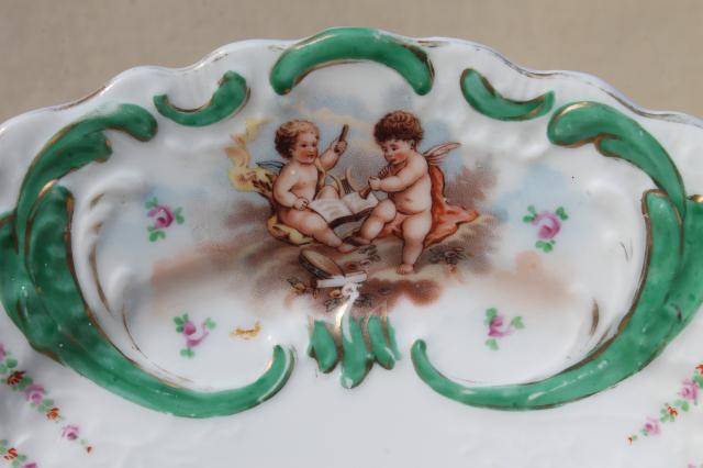 antique vintage china plates w/ flowers & cherub angels, shabby french country chic style