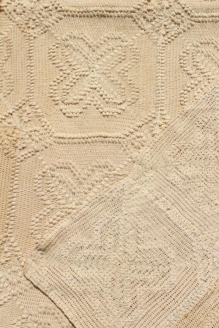 antique vintage coverlet, popcorn crochet bedspread, handmade crocheted lace spread