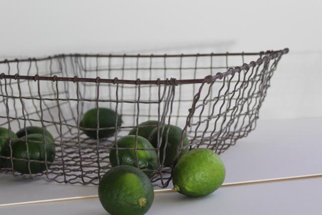 antique vintage crimped wire basket storage bin, store counter or locker basket