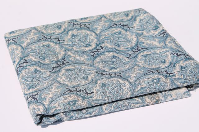 antique vintage fabric, blue paisley print lightweight cotton lawn or voile
