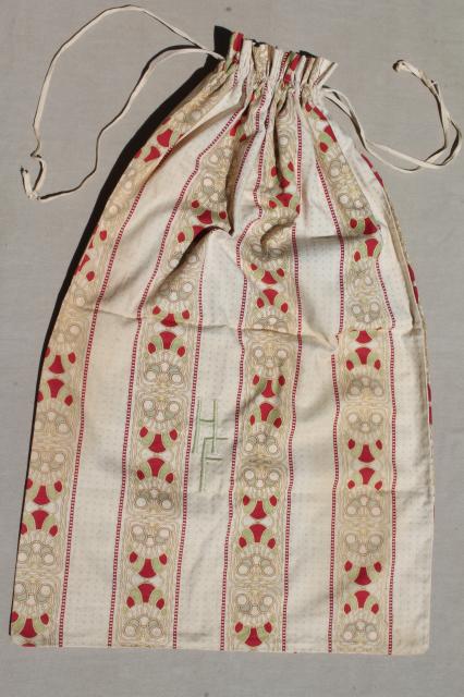 antique vintage fabric laundry bag w/ William Morris style aesthetic art nouveau print