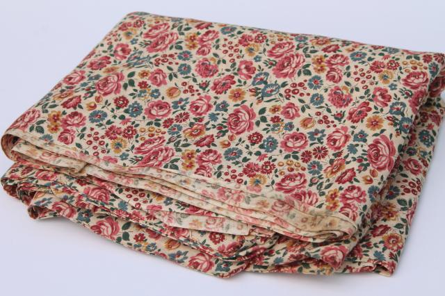 antique vintage fabric, pink roses print lightweight cotton lawn or voile