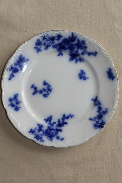 antique vintage flow blue & white china, instant collection of 12 plates saucers