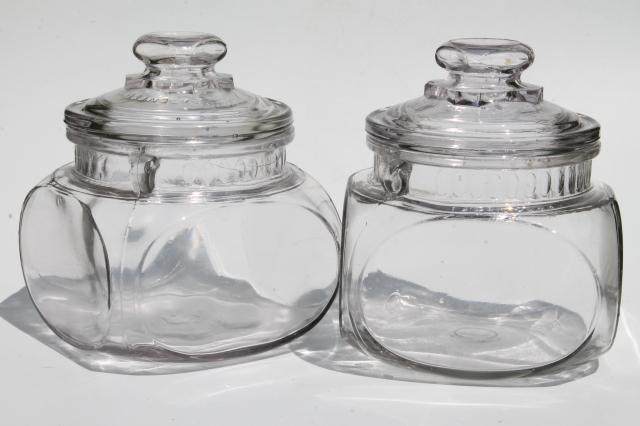 antique vintage glass canisters, store counter tobacco / candy jars w/ 1900 patent date