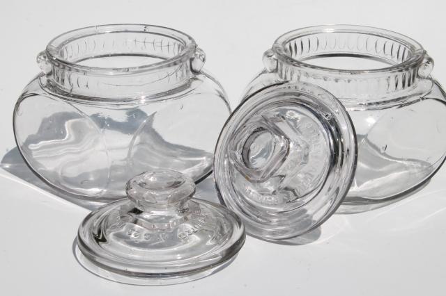 antique vintage glass canisters, store counter tobacco / candy jars w/ 1900 patent date