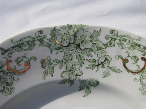 antique vintage green transferware china plates, Stratford - Alfred Meakin - England