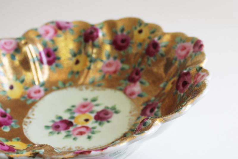 antique vintage hand painted Nippon china, large bowl w/ roses & gold moriage