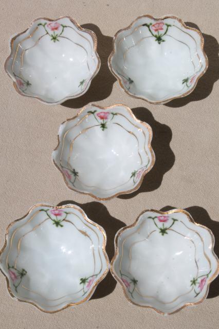 antique vintage hand painted Nippon china nut dishes, tiny fluted porcelain bowls
