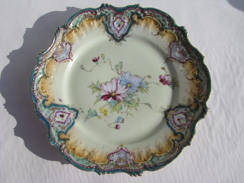 antique vintage hand-painted Nippon china plate, coralene enamel floral