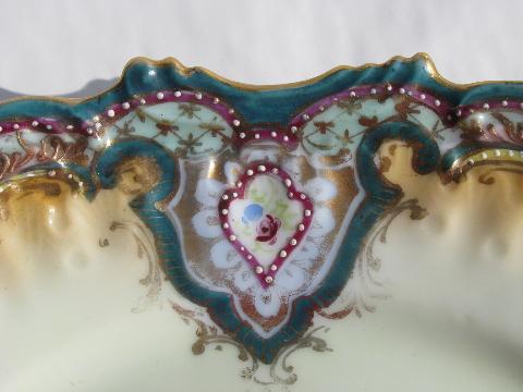 antique vintage hand-painted Nippon china plate, coralene enamel floral