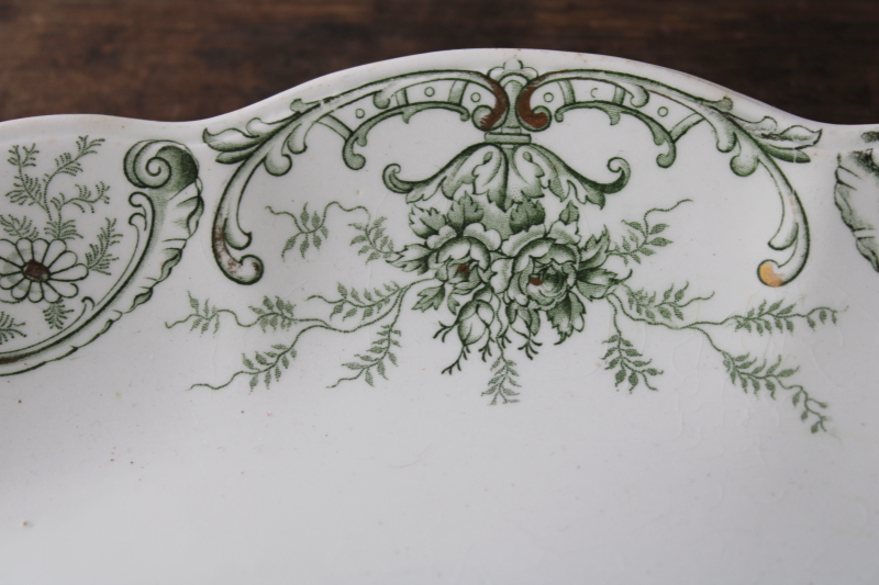 antique vintage ironstone platter El Dorado pattern green transferware china J&G Meakin