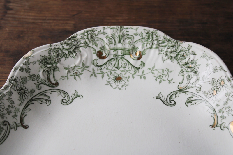 antique vintage ironstone platter El Dorado pattern green transferware china J&G Meakin