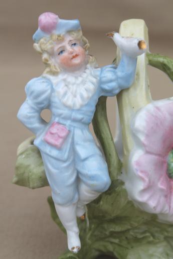 antique vintage little blue boy hand-painted china figurine flower planter
