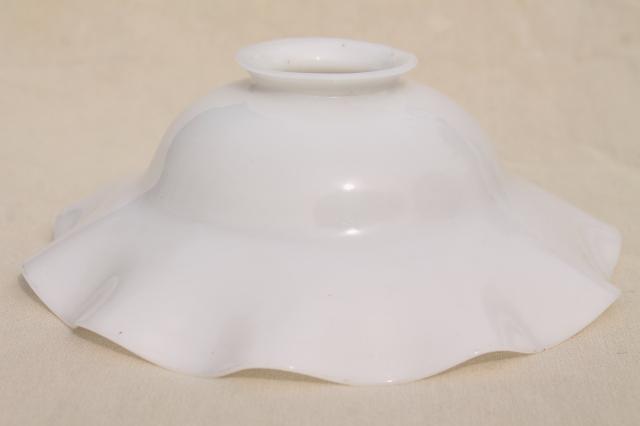 antique vintage milk glass reflector shade for industrial light, hanging pendant lamp