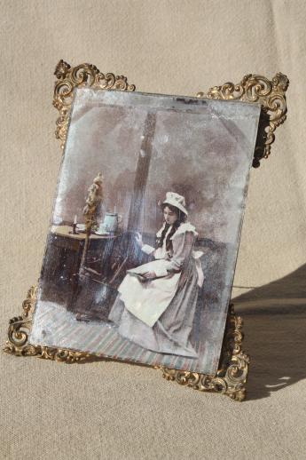 antique vintage ornate framed tinted photo portrait girl spinning art print