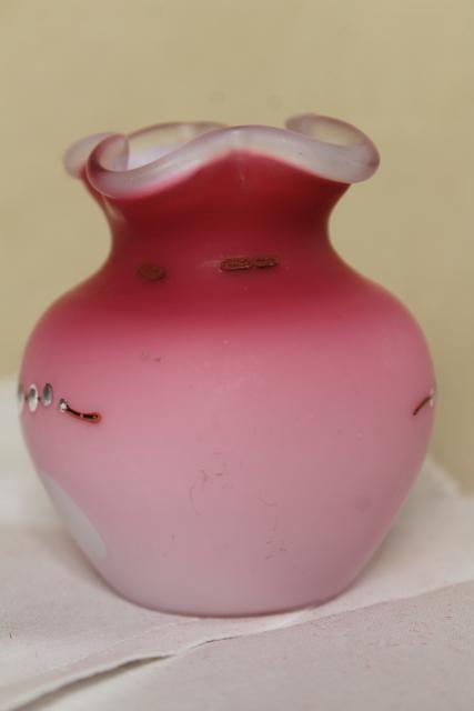 antique vintage peach blow satin glass vase, cherry blossom hand painted moriage