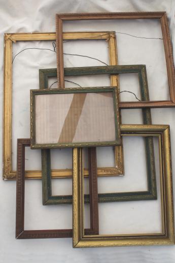antique & vintage picture frame lot, empty wood frames w/ lovely old gold & paint
