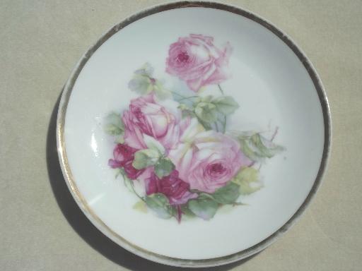 antique vintage pink roses china plates lot, rose floral porcelain plates