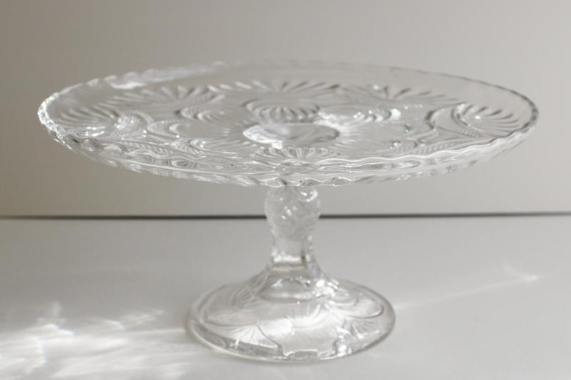 antique vintage pressed pattern glass cake stand Higbee New Crescent circa 1890s