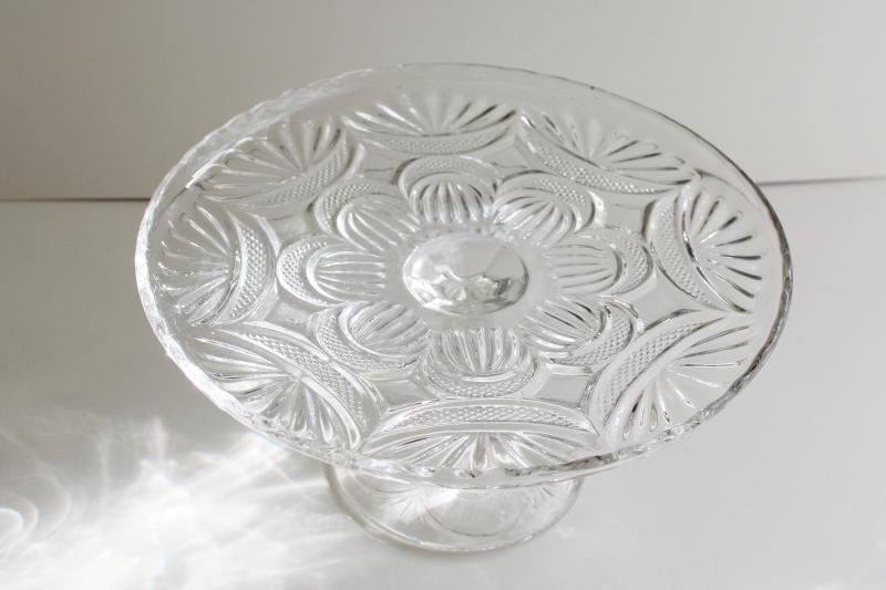 antique vintage pressed pattern glass cake stand Higbee New Crescent circa 1890s