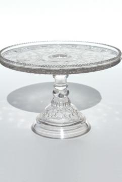 antique vintage pressed pattern glass cake stand, EAPG Festoon pedestal plate