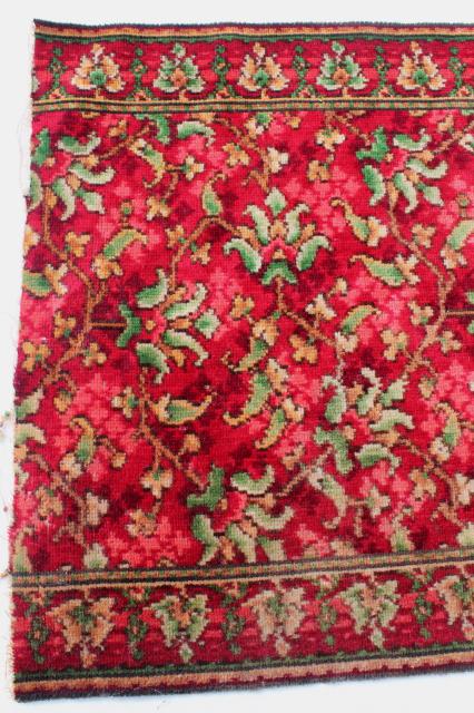 antique vintage rose red William Morris style floral wool carpet stair rug remnant