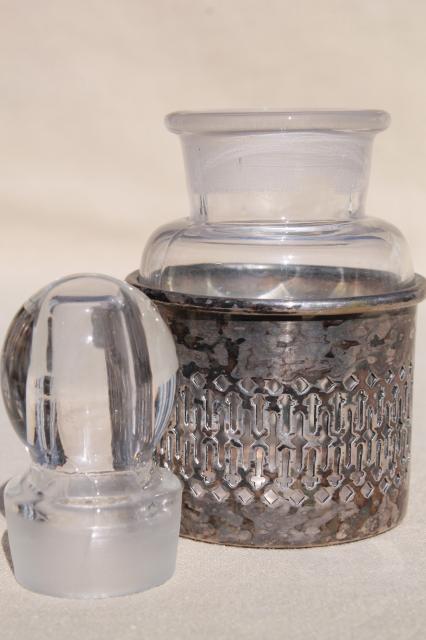 antique vintage scent bottle, eau de toilette cologne or vanity jar w/ silver stand