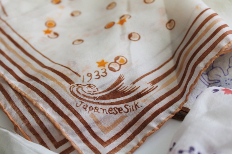 antique vintage silk handkerchiefs, fancy silk hankies  pocket squares 1920s 30s