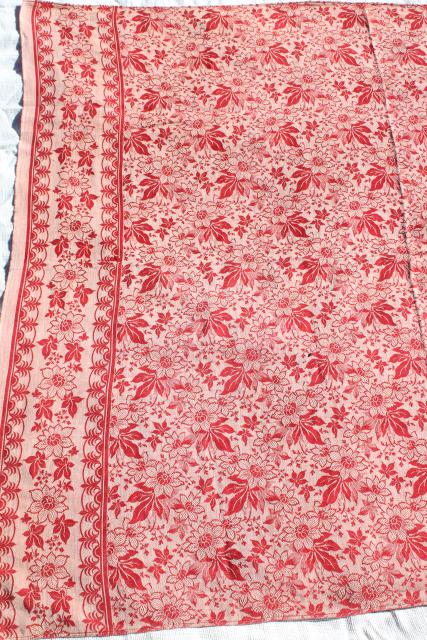 antique vintage turkey red & white cotton damask tablecloth, reversible woven fabric 