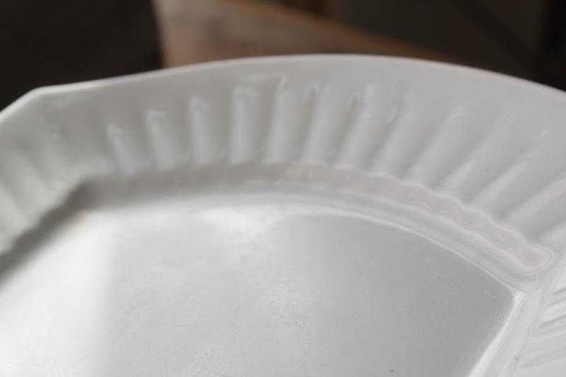 antique vintage white ironstone china platter w/ unusual shape, rectangular oval tray