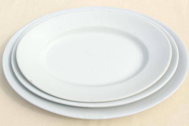 antique vintage white ironstone china platters, platter stack graduated large small