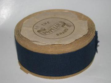 antique vintage wide silk ribbon, original roll, navy blue