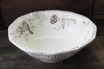 antique wash basin bowl, 1800s vintage aesthetic brown transferware ironstone china