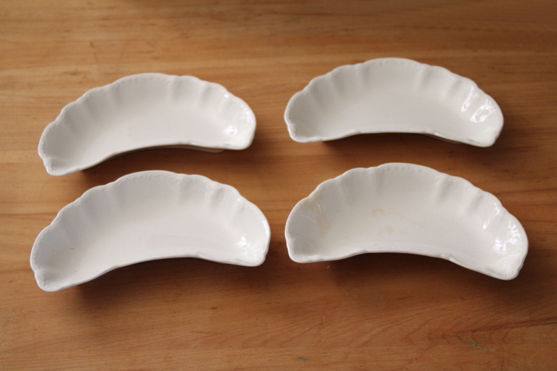 antique white china bone dishes, crescent shape bowls Homer Laughlin Hudson early 1900s