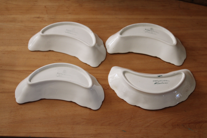antique white china bone dishes, crescent shape bowls Homer Laughlin Hudson early 1900s