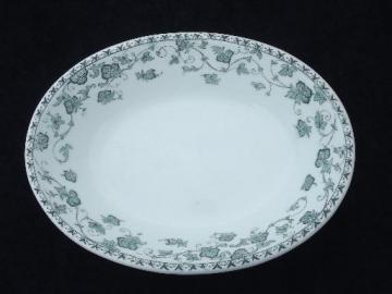 antique white ironstone china oval bowl, Victorian transferware green ivy