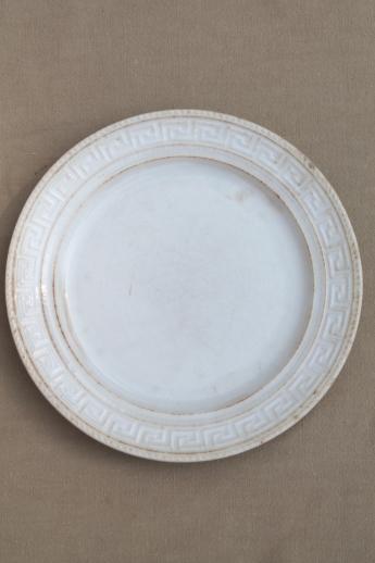 antique white ironstone china plates & platter, late 1800s vintage embossed china patterns