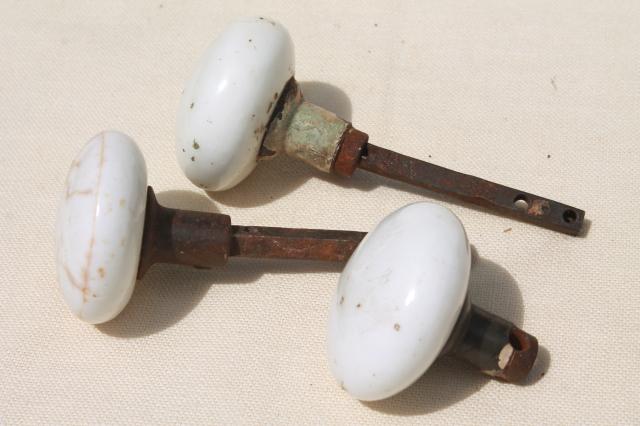 antique white porcelain or milk glass doorknobs, vintage architectural hardware lot door knobs