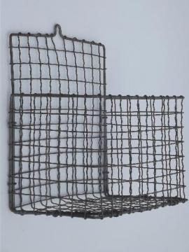antique wirework crimped wire wall pocket hanging basket, 1920s vintage