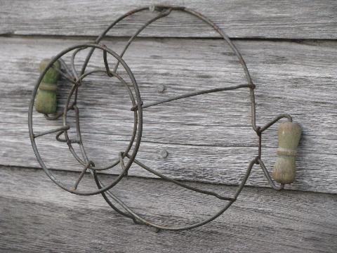 antique wood handle wirework strainer basket for cloth or wire mesh sieve