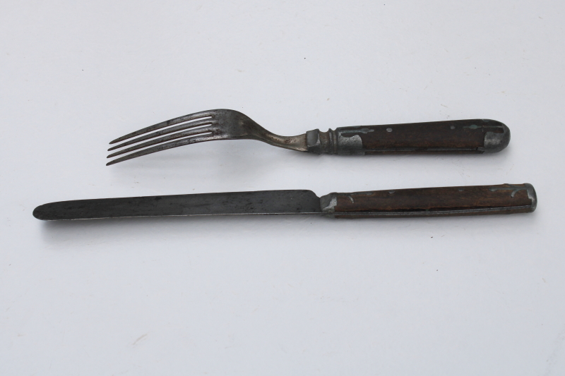 antique wood handled table knife  fork, 1800s vintage utensils
