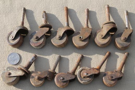 antique wood wheel casters, old wood caster furniture wheels, large lot of 40