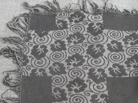 antique wool jacquard pattern blanket, Civil War vintage Lincoln shawl
