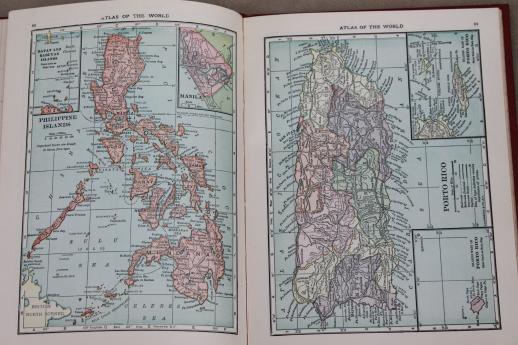 antique world atlas, pocket size 1917 Hammond's Atlas w/ color maps